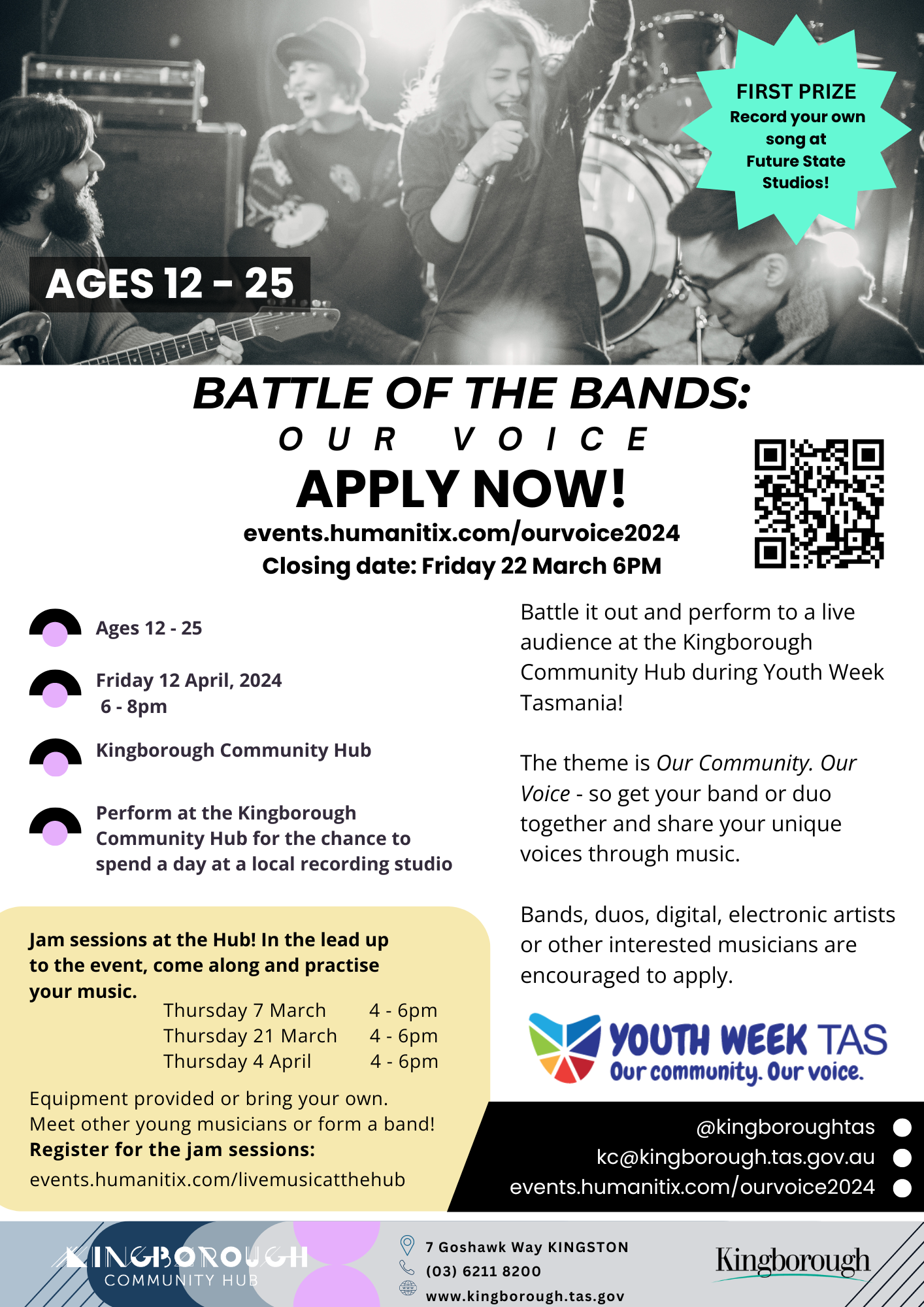 A poster promoting Kingborough Council's "Battle of the Bands" event