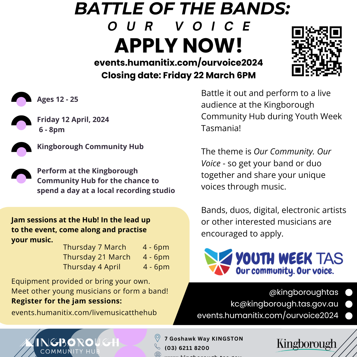 A poster promoting Kingborough Council's "Battle of the Bands" event